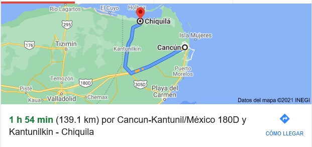 What is the distance from Cancun to Chiquila